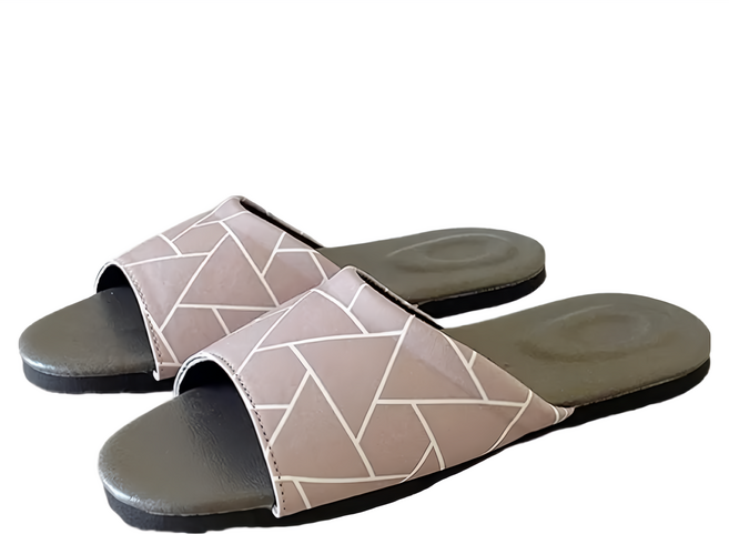 TAIWAN SLIPPER 台灣犀利趴 品味系列 布面皮質家居拖鞋 幾何, 藕色, 1雙