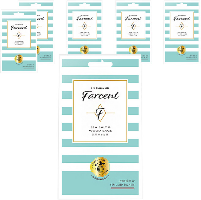 Farcent 衣物香氛袋, 鼠尾草 + 海鹽, 30g, 6盒