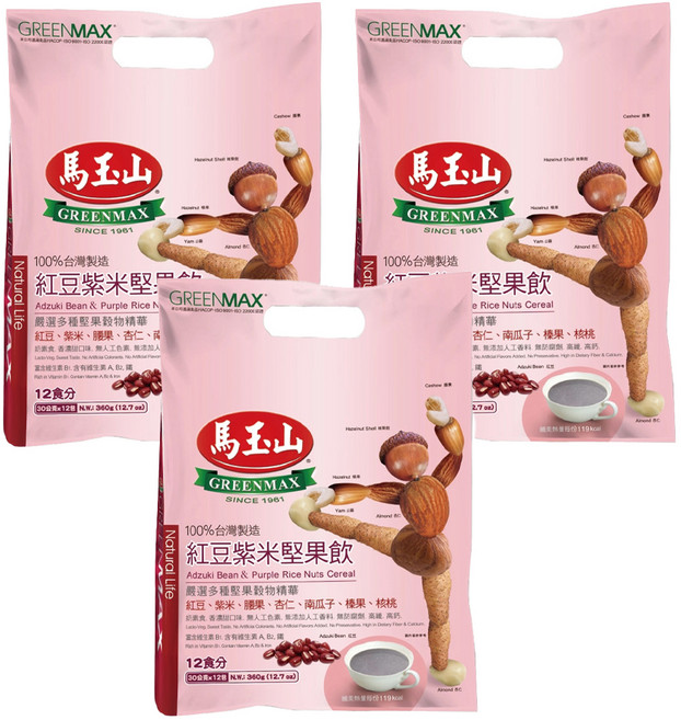 馬玉山 紅豆紫米堅果飲, 360g, 3袋
