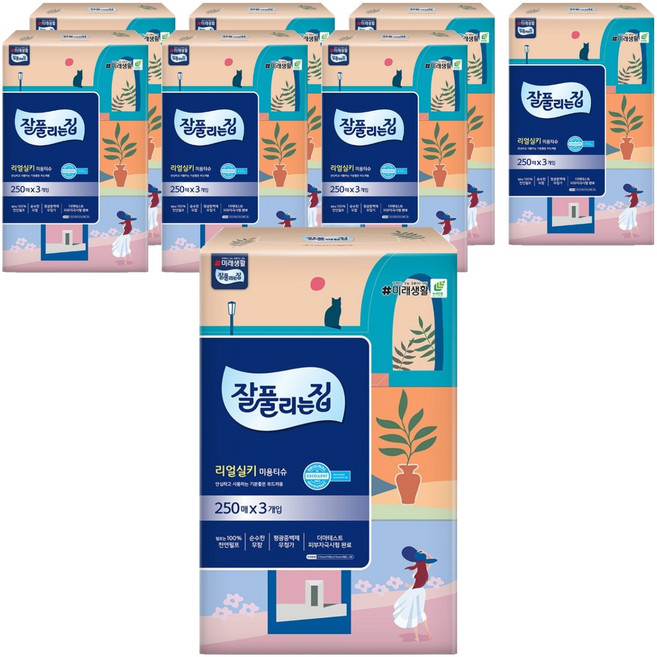 잘풀리는집 리얼실키 천연펄프 미용티슈 2겹, 250매입, 24개