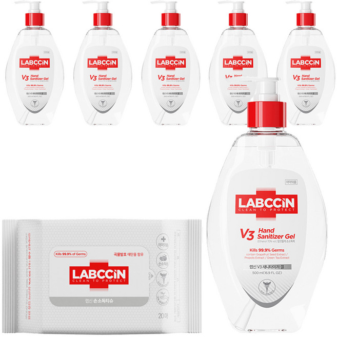 랩신 손소독티슈 20p + 랩신 브이3 새니타이저 겔 손소독제 500ml 6p, 1세트