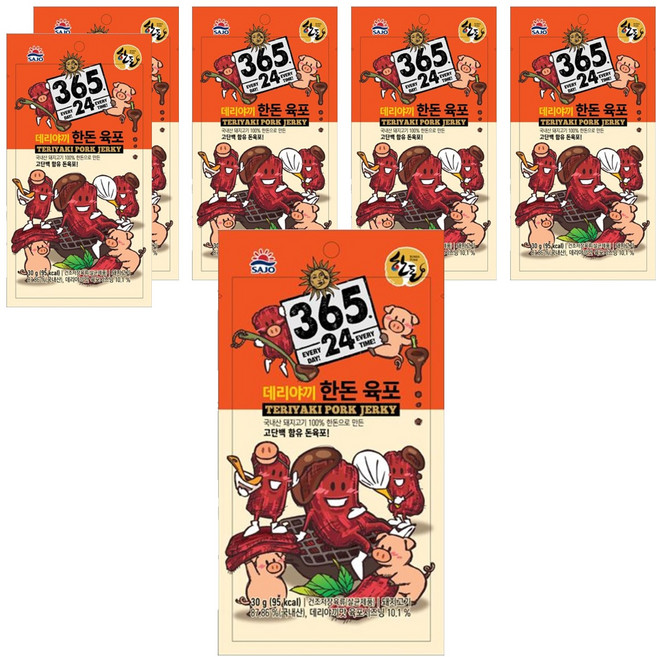 해표 365 24 데리야끼 한돈 육포, 30g, 6개