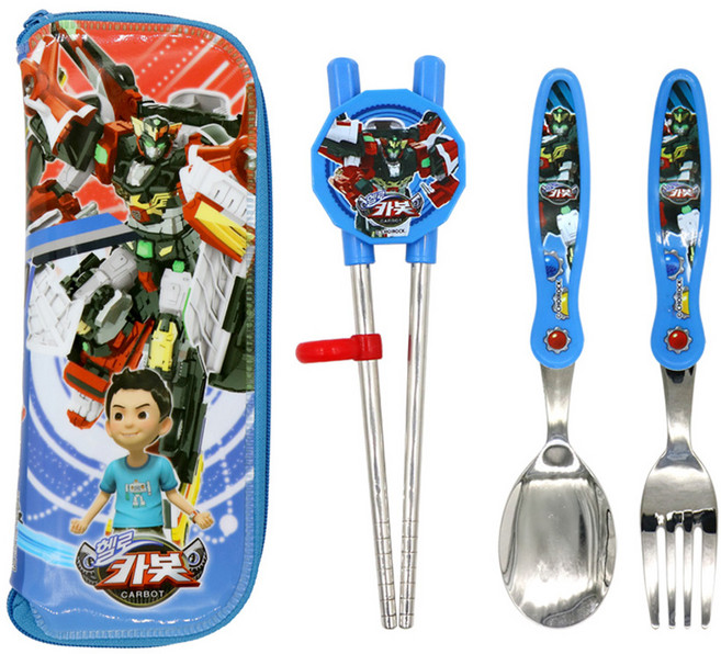 르번 헬로카봇16 알찬교정 젓가락 풀세트, 혼합색상, 1개, 스푼 + 젓가락 + 포크 + 케이스