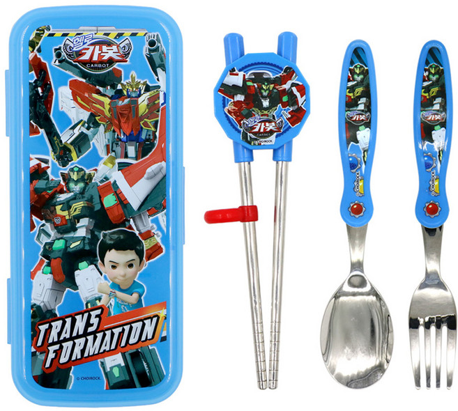 르번 헬로카봇16 교정 젓가락 무소음 풀세트, 혼합색상, 1개, 스푼 + 젓가락 + 포크 + 케이스