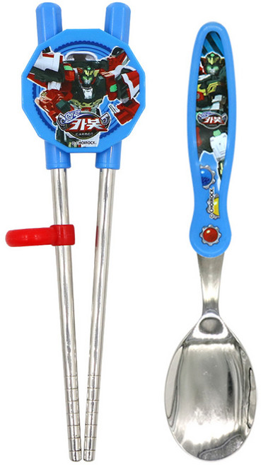 르번 아동용 헬로카봇16 스푼 + 양손 교정젓가락 세트, 혼합색상, 1세트