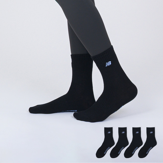 뉴발란스 여성용 베이직 자수 로고 중목 양말 4켤레