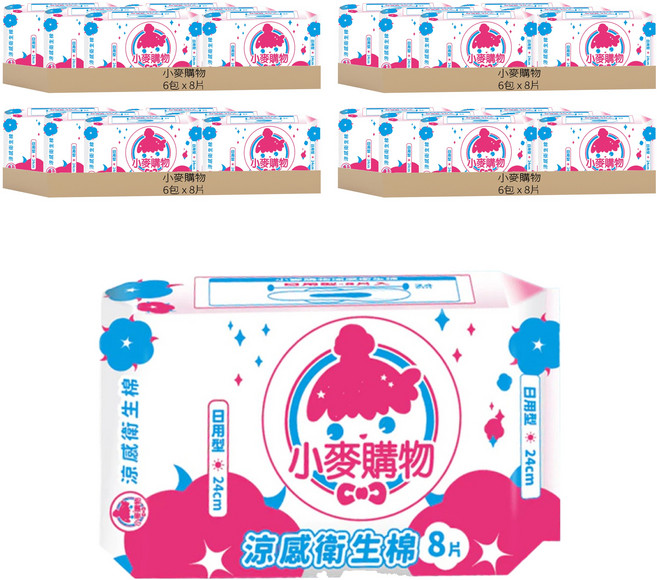 小麥購物 涼感衛生棉 黃色, 日用型24cm, 8片, 24包