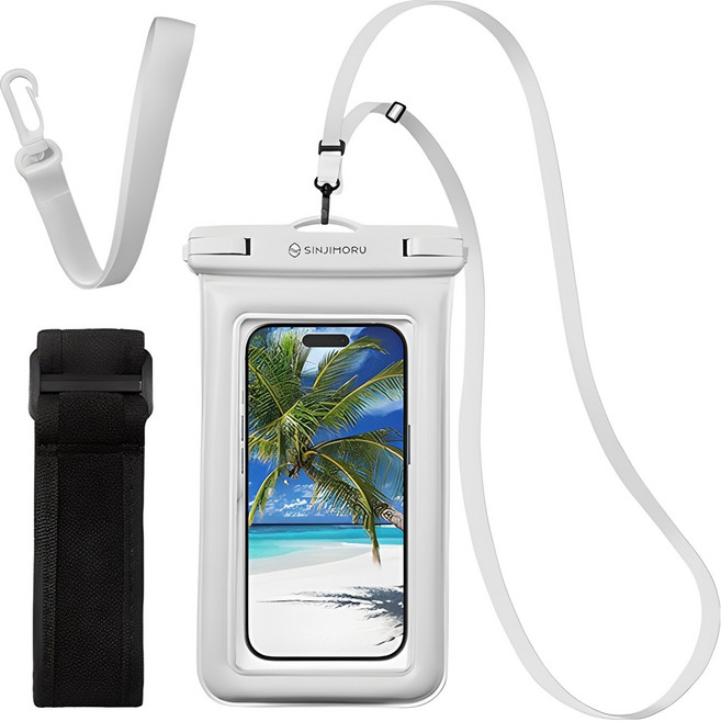 신지모루 IPX8스펀지 튜브 4중잠금 스마트폰 방수팩+ 크로스 스트랩 + 암밴드 + 핸드 스트랩, 화이트, 1세트
