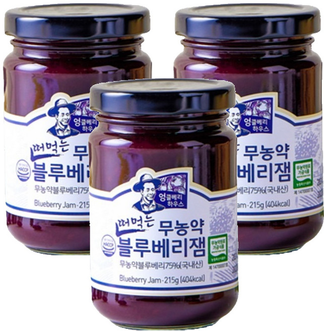 엉클베리하우스 떠먹는 블루베리잼, 215g, 3개