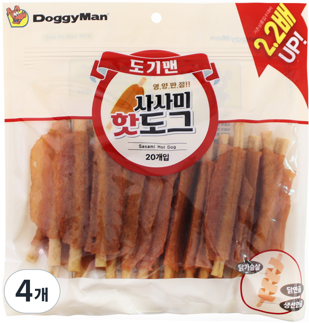 도기맨 강아지 영양만점 사사미 핫도그 20개, 닭가슴살, 200g, 4개