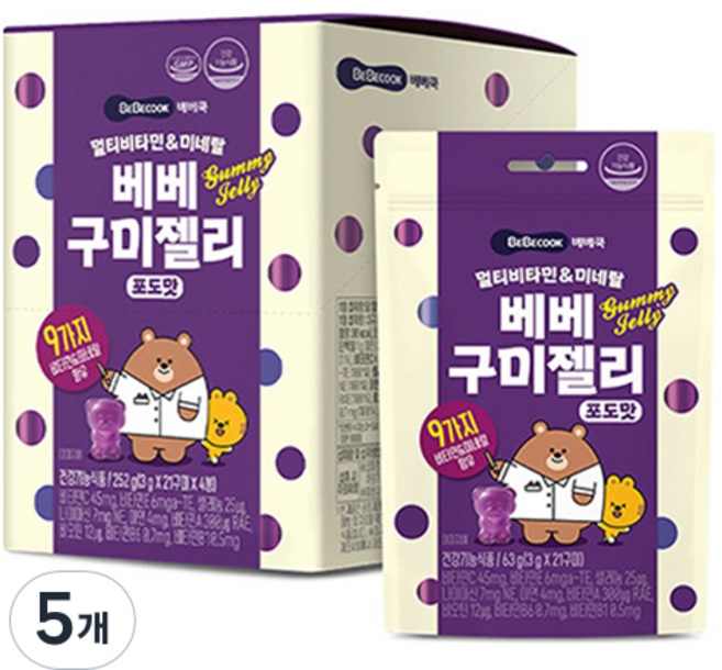 베베쿡 멀티비타민 앤 미네랄 베베구미젤리 4p, 252g, 5개