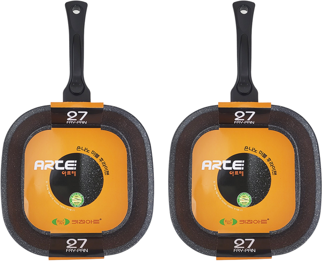 키친아트 ARTE 은나노 마블 사각 프라이팬, 27cm, 2개