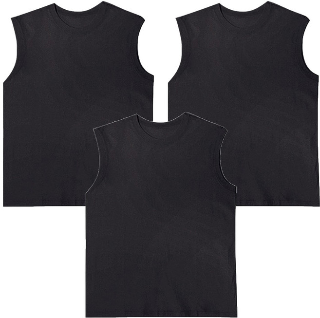 BASE ALPHA ESSENTIALS 中性透氣純棉無袖T恤3件組, 黑色