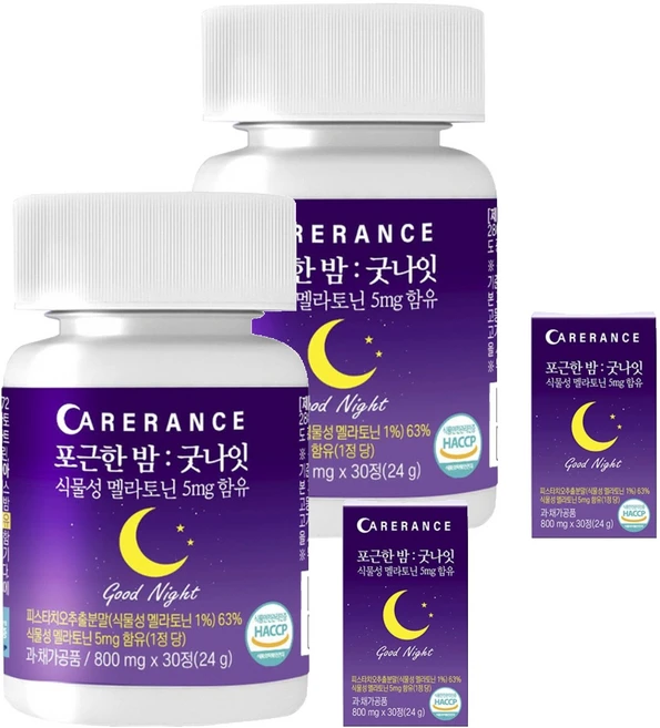 케어란스 포근한 밤 굿나잇 식물성 멜라토닌 5mg 함유, 2개, 30정 - 쿠팡