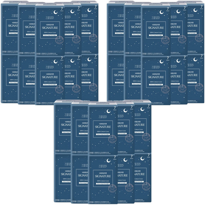 내츄럴코튼 시그니처 생리대 날개형, 오버나이트 이상, 7개입, 30개