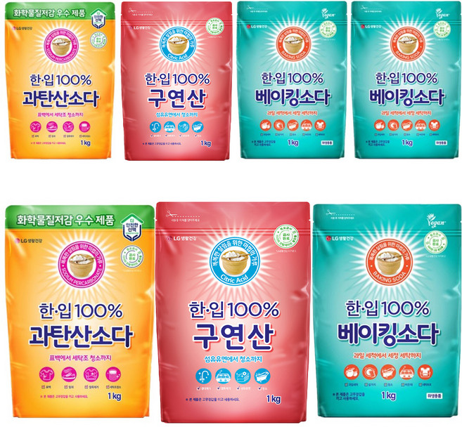 한입 베이킹소다 1kg 3개 + 과탄산소다 1kg 2개 + 구연산 1kg 2개, 1세트