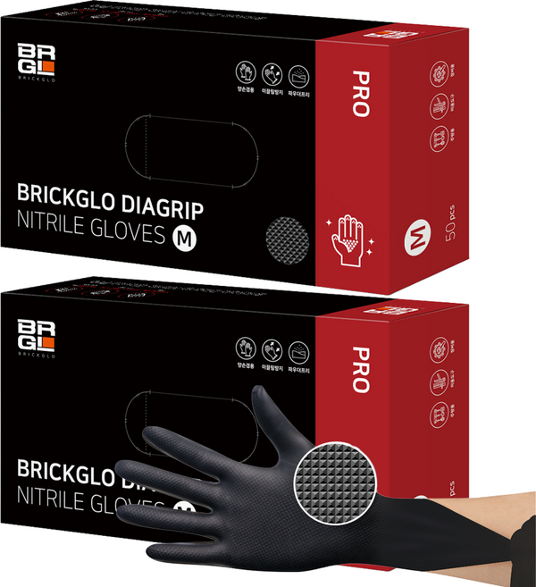브릭글로 다이아그립 프로 니트릴 장갑 50p, 블랙, M, 2개
