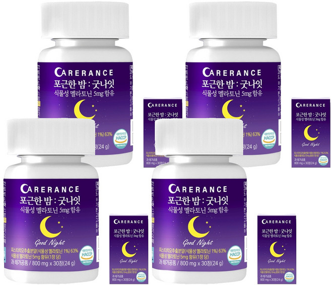 케어란스 포근한 밤 굿나잇 식물성 멜라토닌 5mg 함유, 4개, 30정