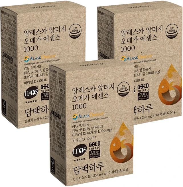 담백하루 알래스카 알티지 오메가 에센스 1000, 3개, 30정 - 쿠팡