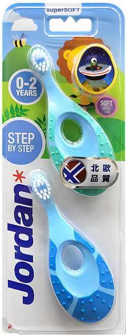 Jordan 兒童牙刷組 0-2歲適用 二合一設計, 顏色隨機, 2支, 1組