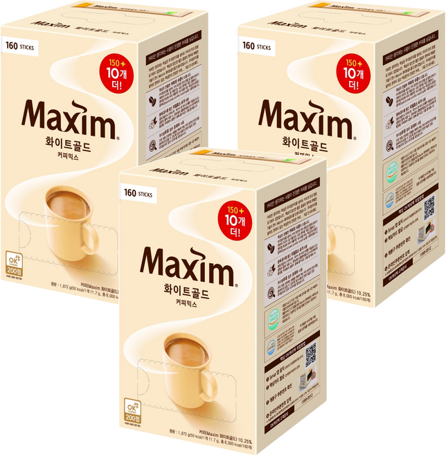 맥심 화이트골드 커피믹스, 11.7g, 160개입, 3개