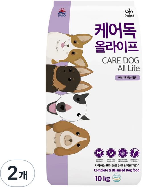 사조동아원 전연령용 케어독 올라이프 건식사료, 닭, 10kg, 2개