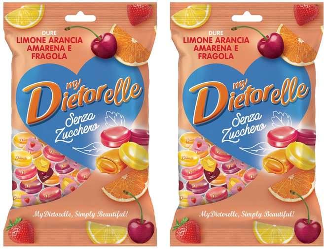 디에토렐레 무설탕 캔디 후르츠 레몬 + 딸기 + 오렌지 + 체리, 140g, 2개