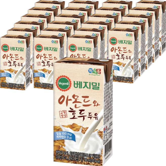 베지밀 아몬드와 호두 두유, 190ml, 24개