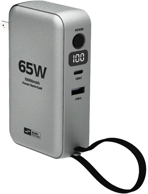 POLYWELL 寶利威爾 65W二合一行動電源充電器 數位電量顯示/自帶線 USB＋C雙孔 10000mAh, 槍灰色, PW15-T05-A108