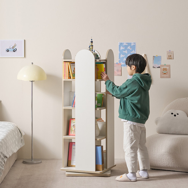 마마룸 동그리 회전책장 고객직접설치, 크림화이트, 4단