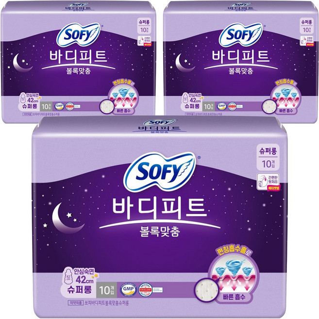 바디피트 쏘피 볼록맞춤 생리대날개형, 슈퍼롱, 10개입, 3개