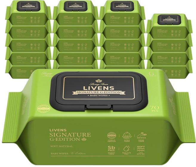 리벤스 시그니처 지에디션 도톰한 엠보싱 아기 물티슈 캡형, 70g, 70매, 20개