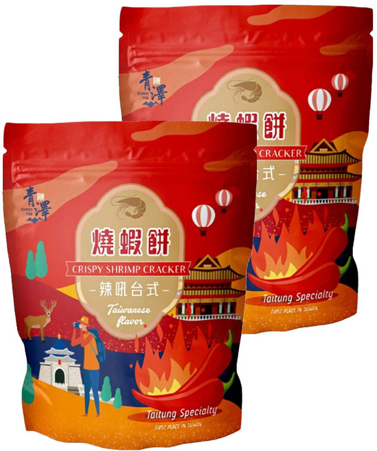 青澤 燒蝦餅 辣吼台式, 100g, 2包