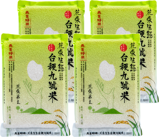 天生好米 花東生態 台稉九號米, 1.5kg, 4包, CNS二等
