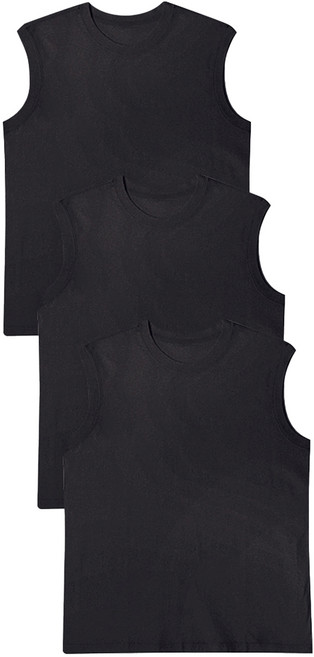 BASE ALPHA ESSENTIALS 透氣純棉無袖T恤 3件組, 黑色