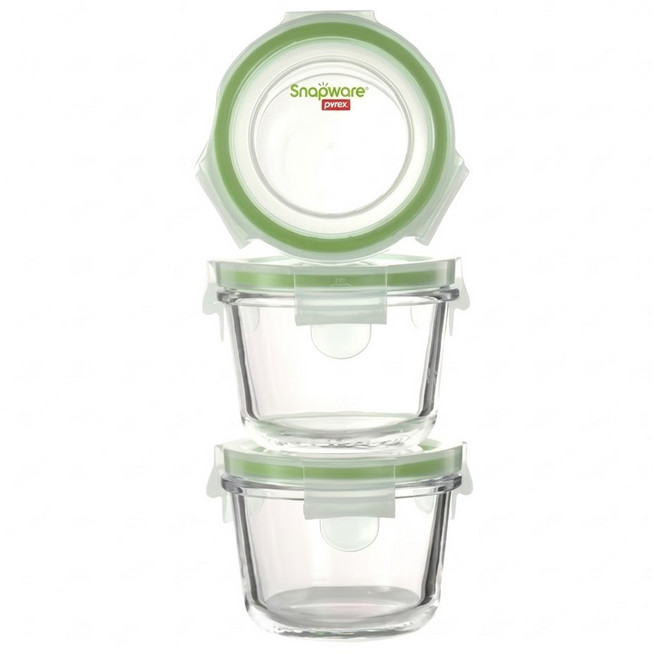 Corelle Brands 康寧餐具 Snapware 寶寶用玻璃保鮮盒 圓形, 1盒, 3個容器 + 3個蓋子