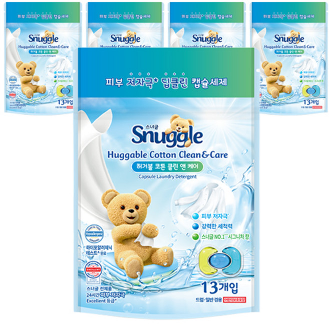 Snuggle 熊寶貝 Huggable 棉花潔淨護理經典香氛膠囊洗衣精, 5個, 13入