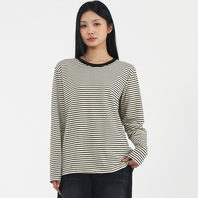 엘쏘 여성용 파스텔 스트라이프 코튼 긴팔티