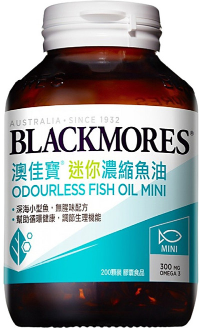 BLACKMORES 澳佳寶 迷你濃縮魚油 Odourless Fish Oil Mini, 200顆, 300mg, 1罐