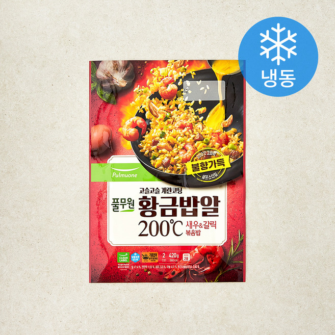 풀무원 고슬고슬 계란코팅 황금밥알 200도 새우 & 갈릭 볶음밥 2인분 (냉동), 420g, 1개