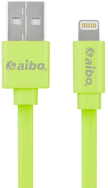 aibo Apple 原廠認證 USB-Lightning傳輸充電扁線 2.4A急速充電 0.2cm設計, 100cm, 綠色, 1條