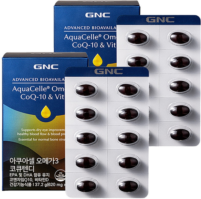 GNC 아쿠아셀 오메가3 코큐텐디 37.2g, 60정, 2개