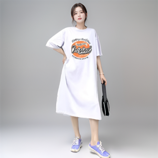 Marketpia 女款字母印花寬鬆長版連身裙 含大尺碼, 白色