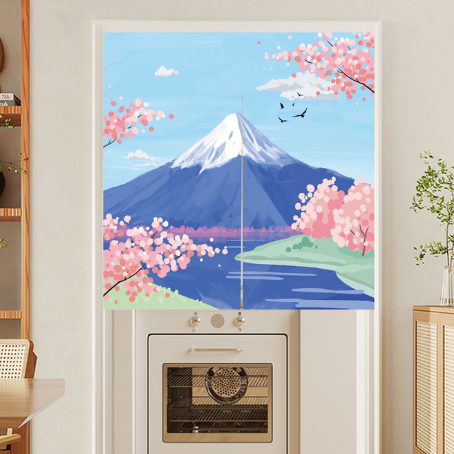 日式長門簾, 櫻花富士山 藍色 + 粉色