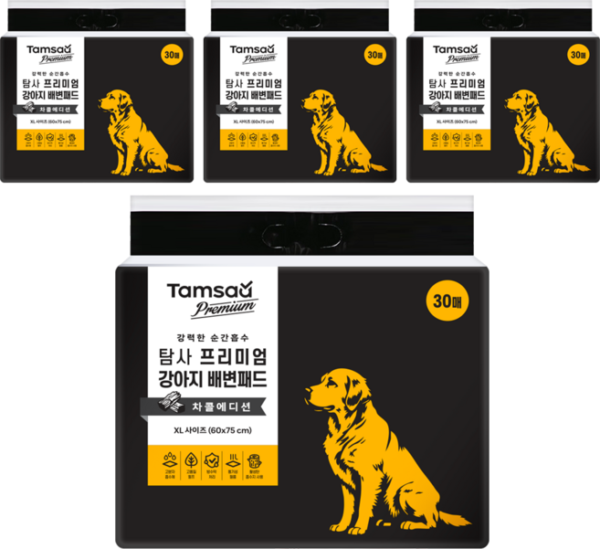 탐사 프리미엄 강아지 배변패드 차콜 에디션, 30개입, 4개