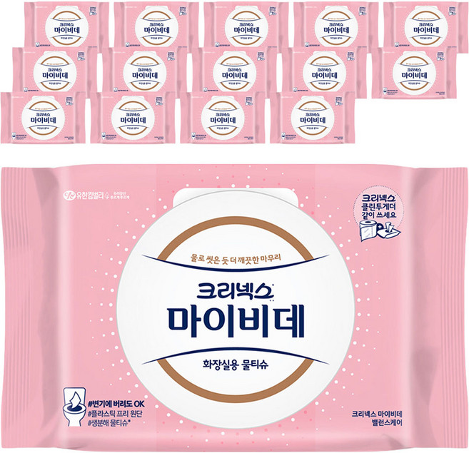 마이비데 밸런스케어 화장실용 물티슈 캡형, 55g, 40매, 15개