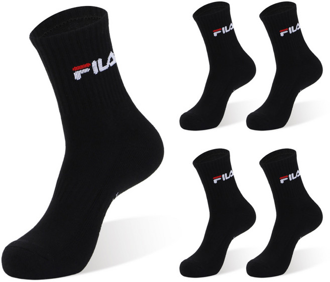 휠라 시그니처 더블 쿠션 미드 양말 5켤레, 블랙, 1세트