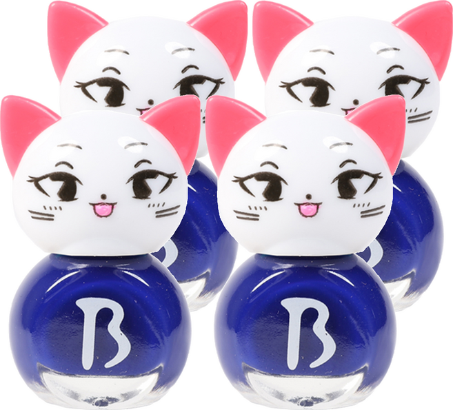 BABLIE 兒童貓咪指甲貼紙式指甲油, 藍粉色, 4個