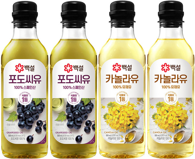 백설 포도씨유 500ml 2p + 카놀라유 500ml 2p, 1세트