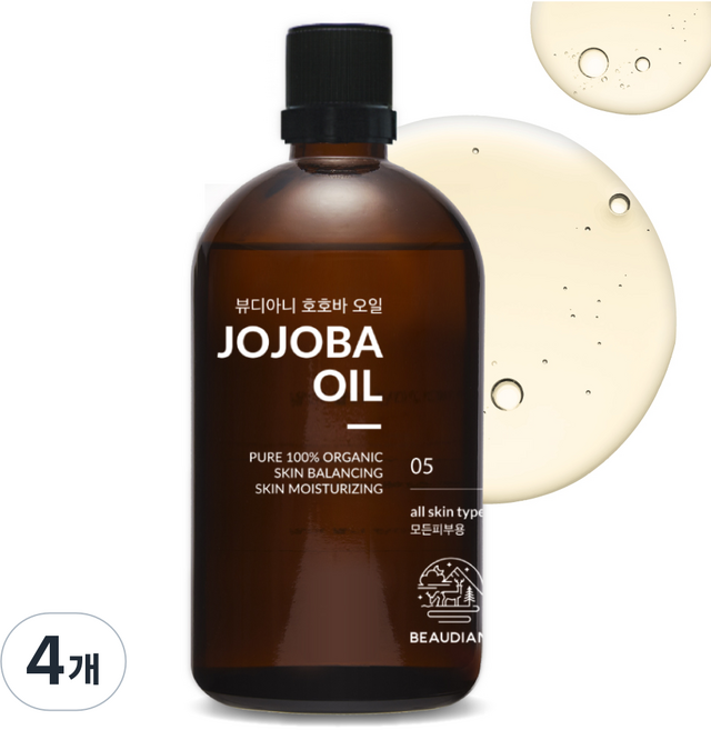 뷰디아니 오가닉 호호바 오일, 100ml, 4개